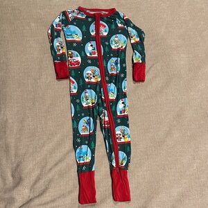 Little Sleepies Festive Green and Red Kids Footie
